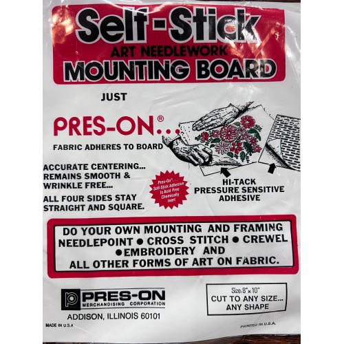 Self-stick art needlecraft mounting board, pres-on, size 8x10 cut to any shape