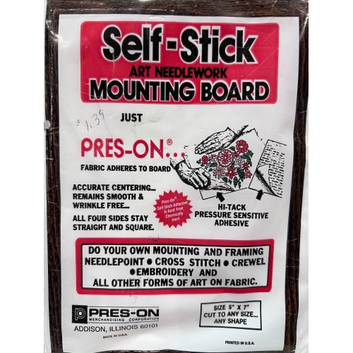 Self-stick art needlecraft mounting board, pres-on, size 5x7 cut to any shape
