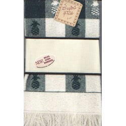 Silouhette check pineapple, VANILLA/EVERGREEN - 100% cotton with Real aida border!