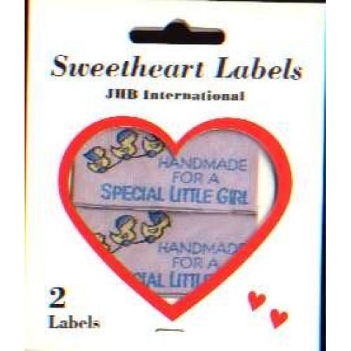 Sweetheart labels, HANDMADE FOR A SPECIAL LITTLE GIRL 2/pack, washable/dry clean, 100% polyester