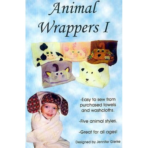 ANIMAL WRAPPERS I by SewBaby - This easy to sew hooded washcloth pattern includes designs for puppy, kitty, pig, lamb and cow.